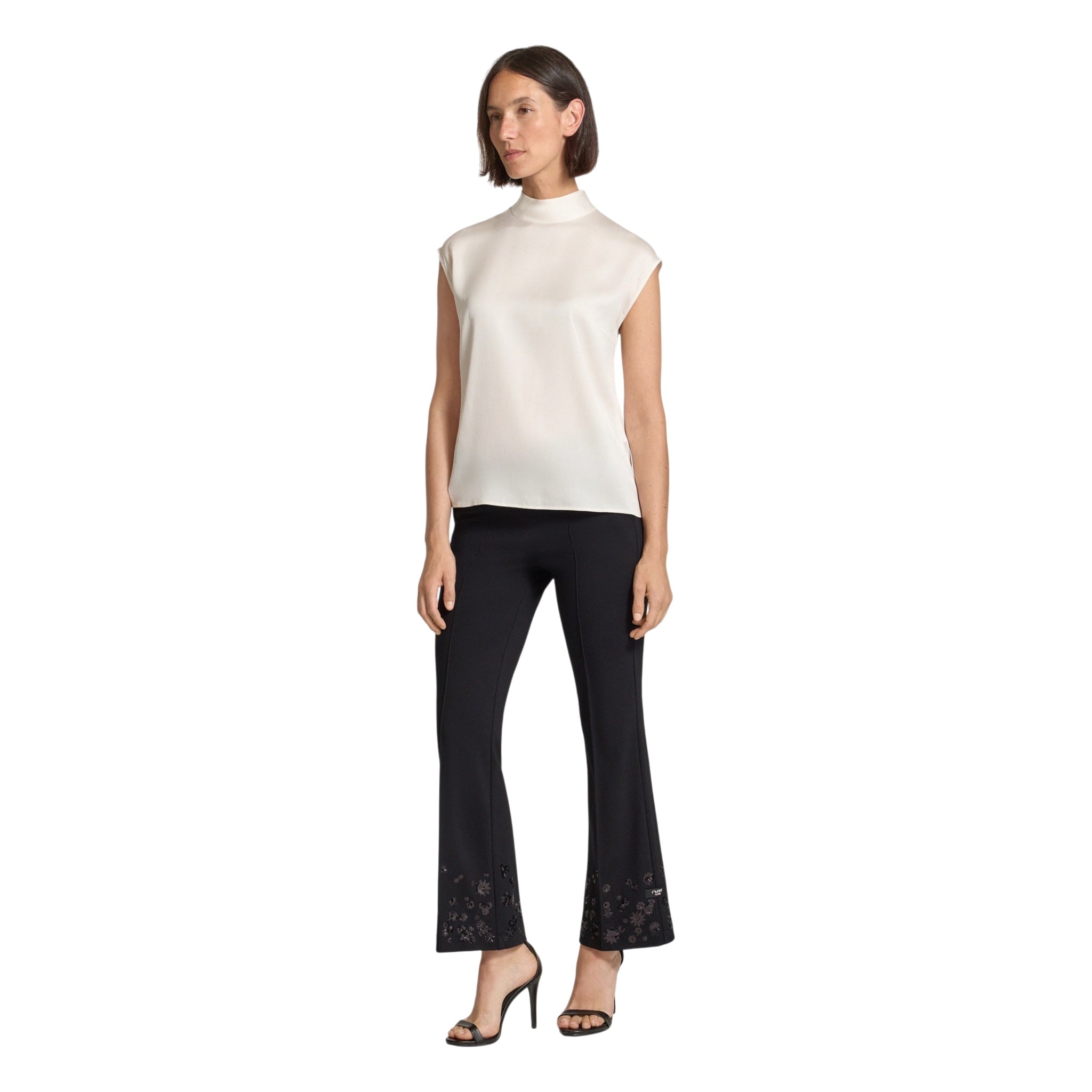 Cambio Hose Francoise cropped schwarz mit Pailletten-Applikation