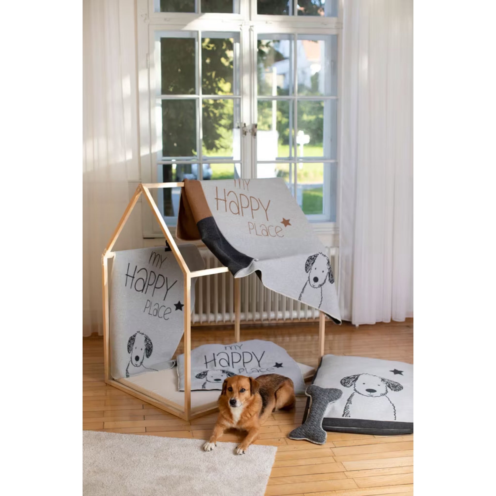 Haustierdecke "my happy place" dog, Kuscheldecke, Hellgrau