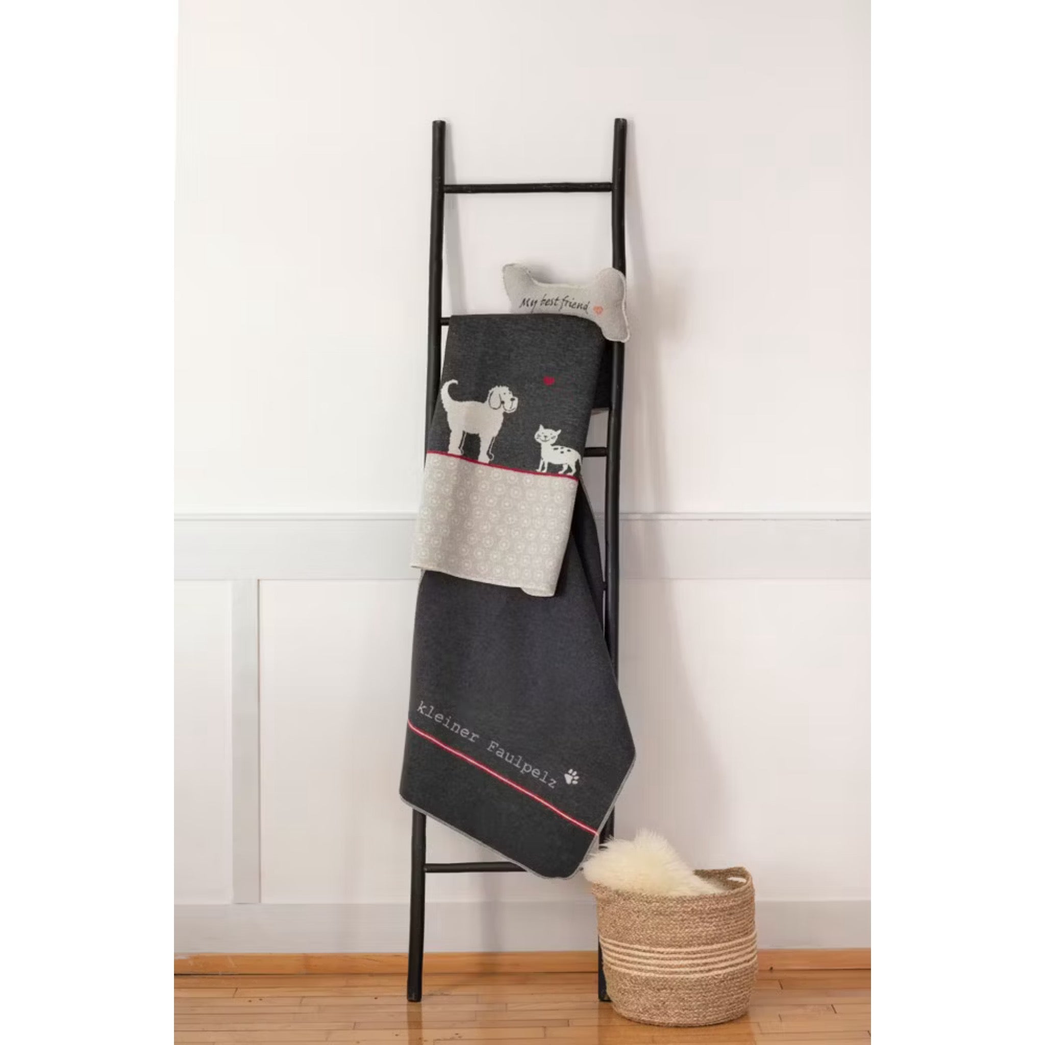 Haustierdecke "Hund und Katze", Kuscheldecke, Anthrazit